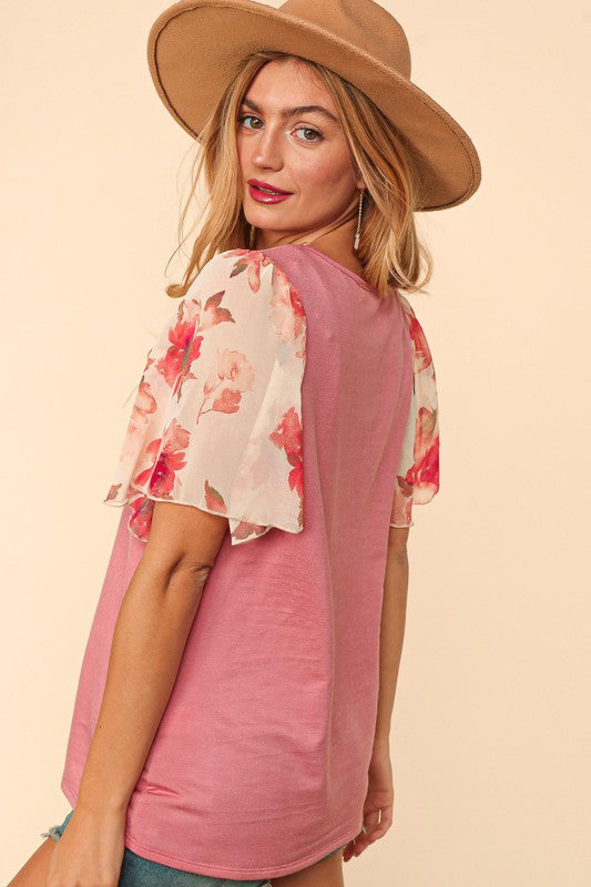 Plus Size Floral Chiffon Sleeve Top