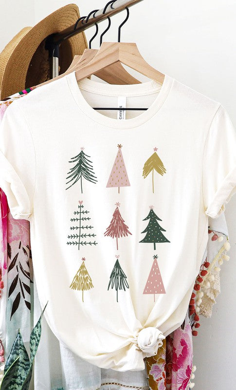 Colorful Christmas Trees Festive Plus Size Graphic Tee